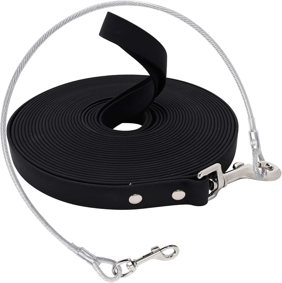 Wasserdicht Schleppleine für Hunde,mit Chew Proof Tie-Out Leinen,3-30m,Wasserdicht Trainingsleine für Große bis Kleine Hunde,Robuste Hundeleine(Schwarz,15m)