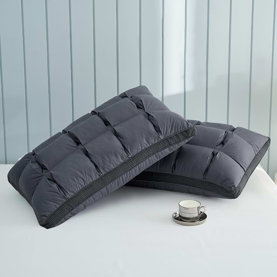 YOUR MOON Soft Pillow Standard Size of 2 for Sleeping, Super Soft Support Down Alternative Pillow, 100% Cotton Shell Luxury Comfy Fluffy Bed Pillows for Sleep(Gray)