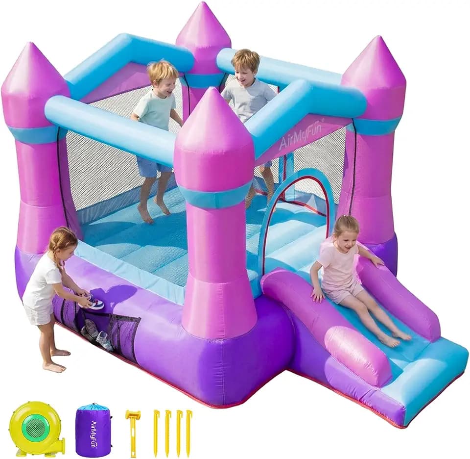 AirMyFun Pink Toddler Bounce House with Slide and Blower, Kids 3-8