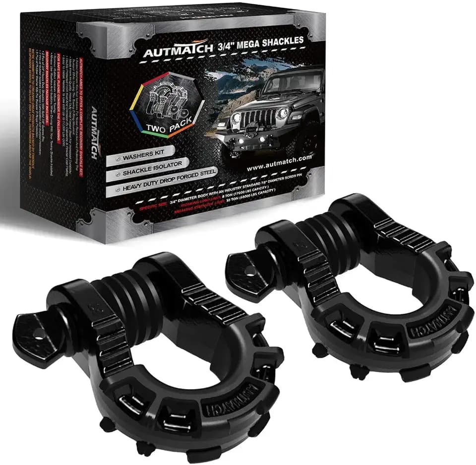 AUTMATCH 3/4" Mega D Ring Shackles (2-Pack) - 68,000 lbs Break Strength