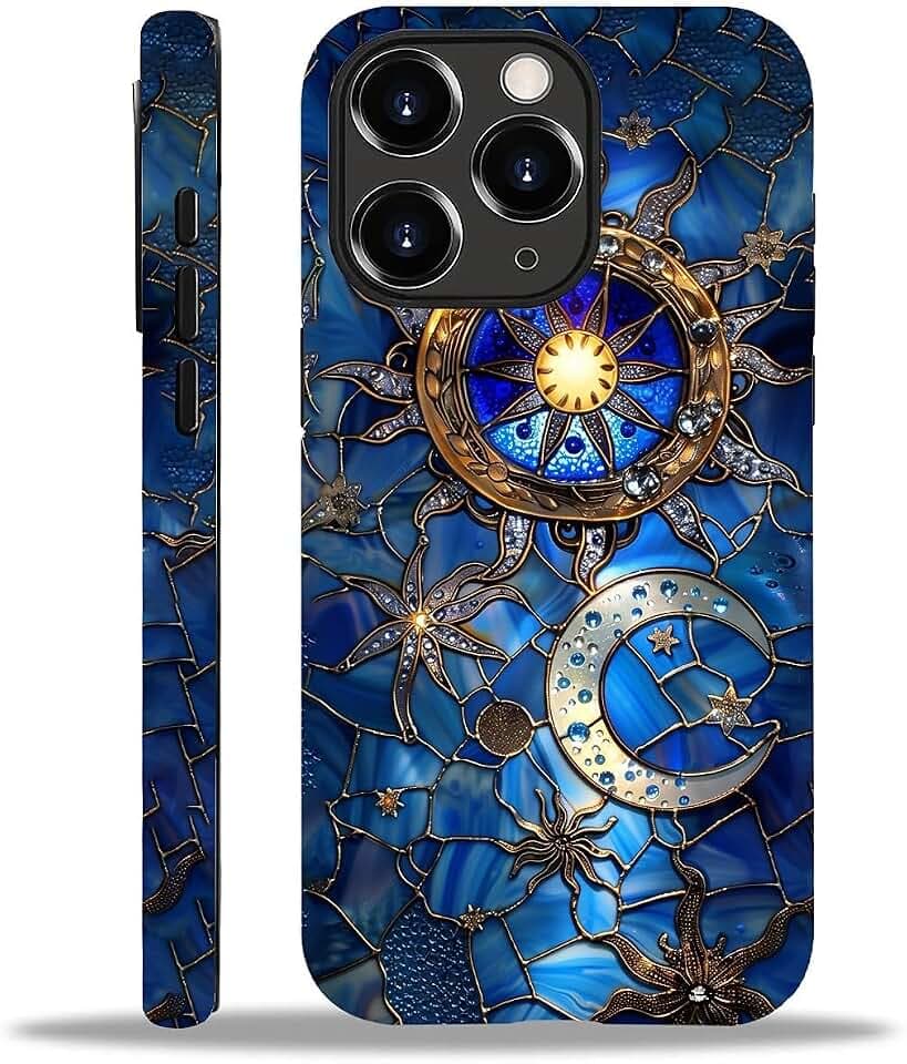 ZHEGAILIAN Case for iPhone 11 Pro Max,Stained Glass Moon Sun for 2 in 1 Hard Shell + Soft Silicone,Shockproof Bumper Drop Protective Case for iPhone 11 Pro Max