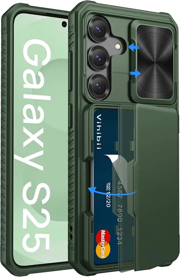 Vihibii for Samsung Galaxy S25 Case Wallet with Card Holder (4 Cards) Green