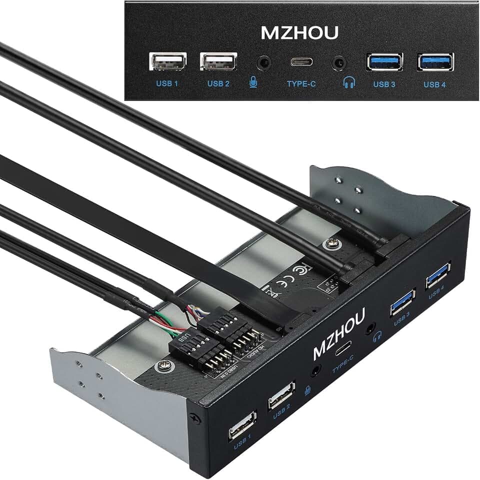 USB 3.2 GEN1 Frontpanel-Erweiterungskarte, 10 Gbit/s Type-C + 4 USB Ports(5Gbps+480Mbps)+ HD-Audio Optisches Laufwerk-Panel für 5,25-Zoll CD-ROM Steckplatz