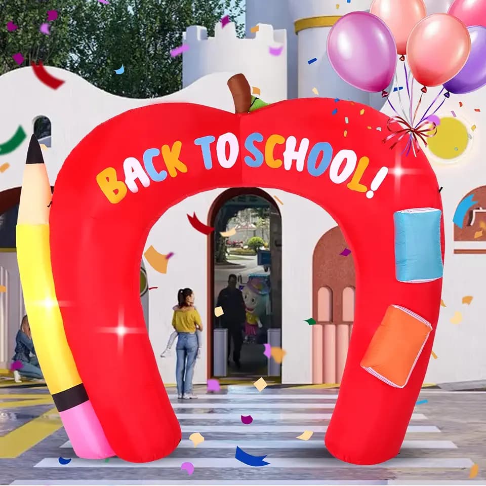 9FT Back to School Apple and pens Arch, Back to School Inflatable Decoration, Outdoor Decoration with LED Lights for Outdoor, Indoor, Patio, Lawn Garden Inflatable Decoration