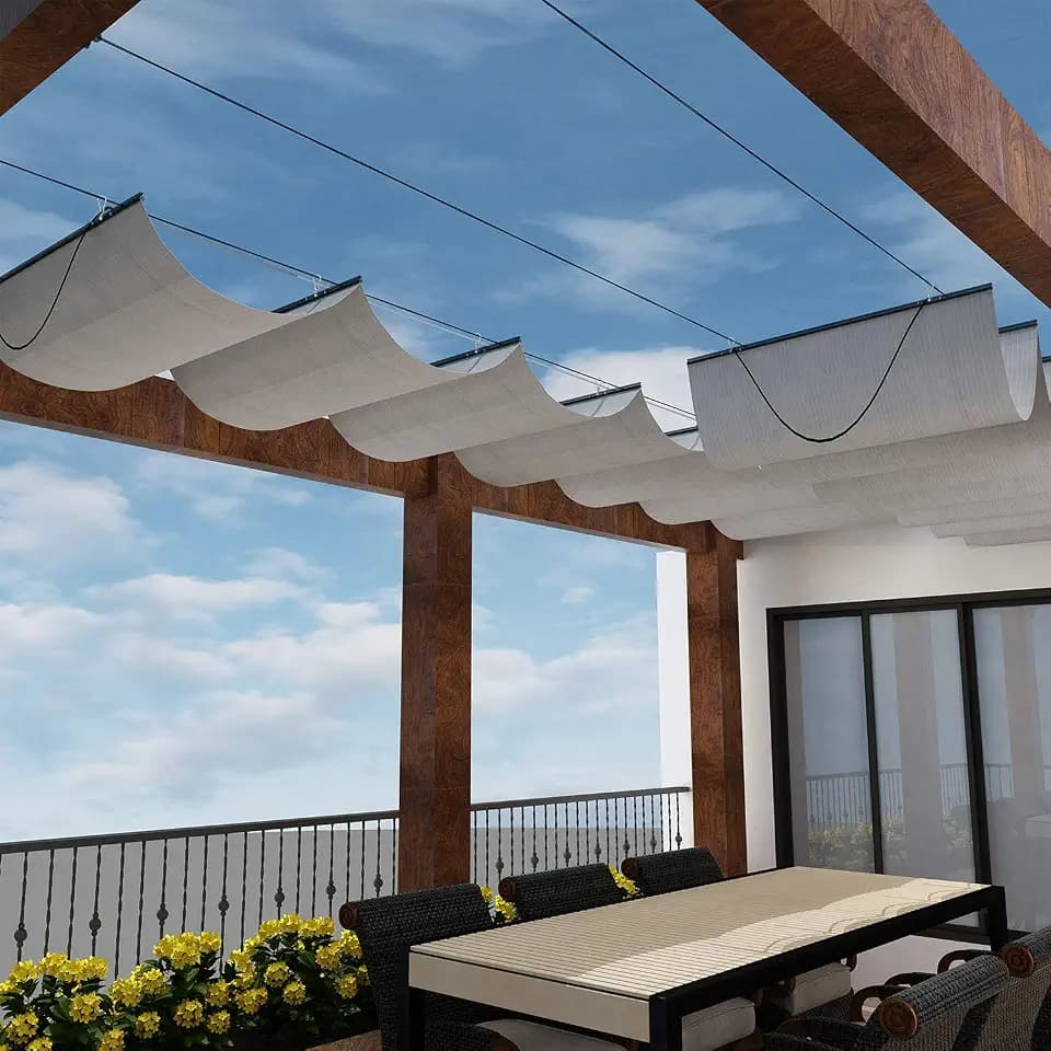 Windscreen4less 7' x 16' Retractable Sun Shade Canopy Cover Sliding Wave Shade Sail for Pergola Patio Deck Yard Gazebo Outdoor (Light Gray)