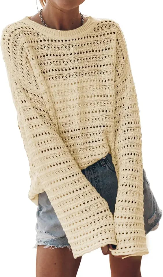 Sidefeel Womens Long Sleeve Crochet Tops Sweaters