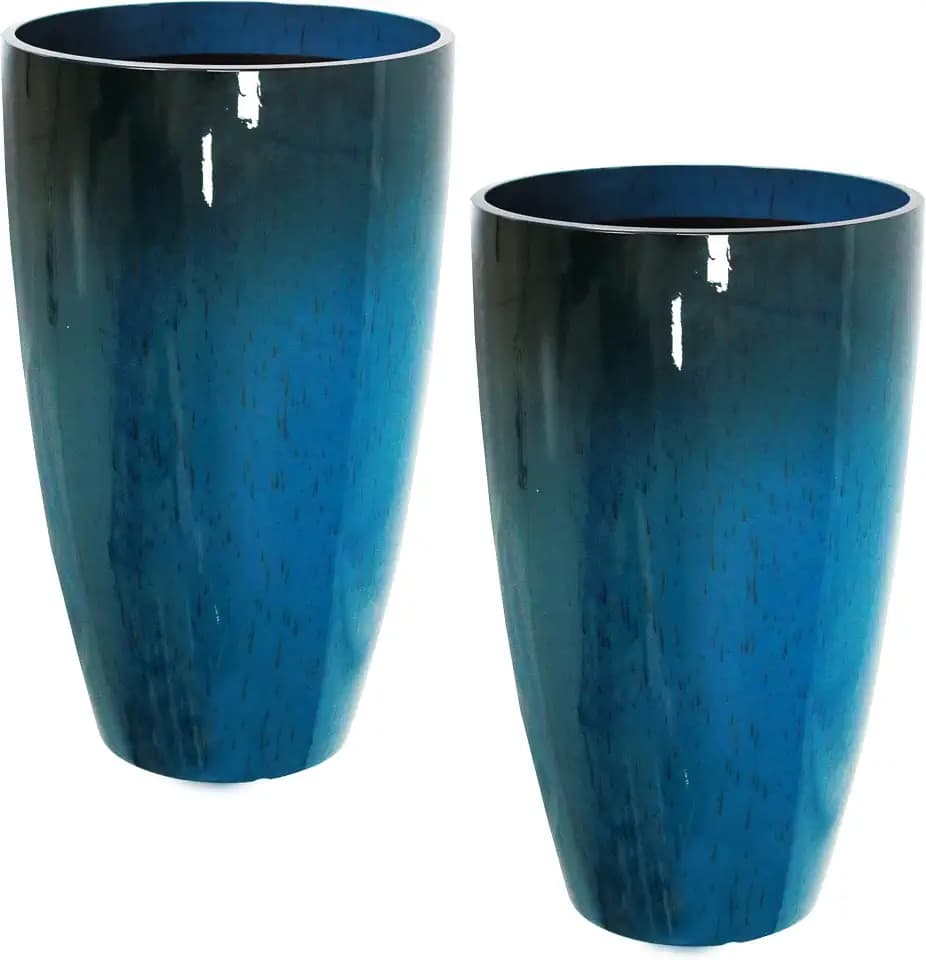 2PCS 21in Tall Planter for Outdoor Plants Large Flower Pots Blue