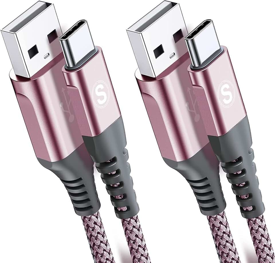sweguard USB C Kabel [2Stück 1m] USB Type C Ladekabel Nylon Typ C Kabel für Samsung Galaxy S10 S9 S8 Plus,Note10,Note9,M31,M30s,M20,A20e,A71,A51,A50,A40,A10e,A7,Mi9,Mi8,Redmi Note8 Pro,LG G7(Rose)