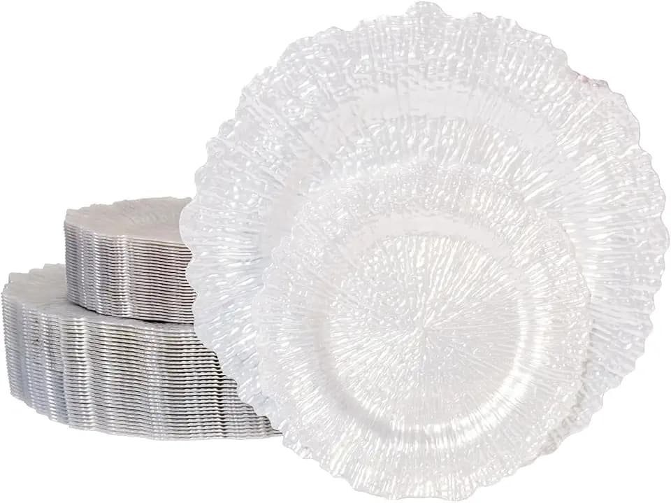 U-QE 60PCS White Plastic Plates - Pearl White Plates Disposable&Reusable