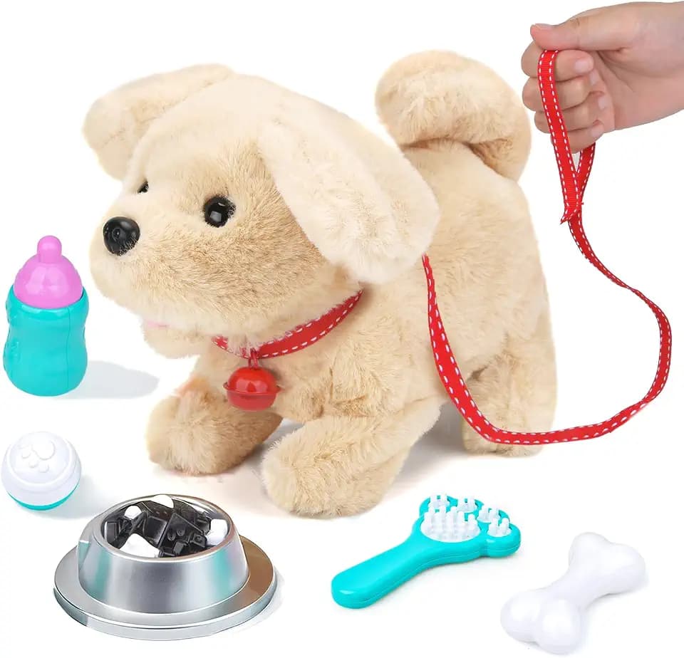 Hund Spielzeug Kinder Mit Leine Der Läuft und Bellt,Elektronisches Haustier Hund Spielzeug ,Dog Spiel Interaktiver Laufender Hund mit Gehen, Bellen, Schwanzwedeln für Kinder Junge Mädchen 2 3 4 Jahre