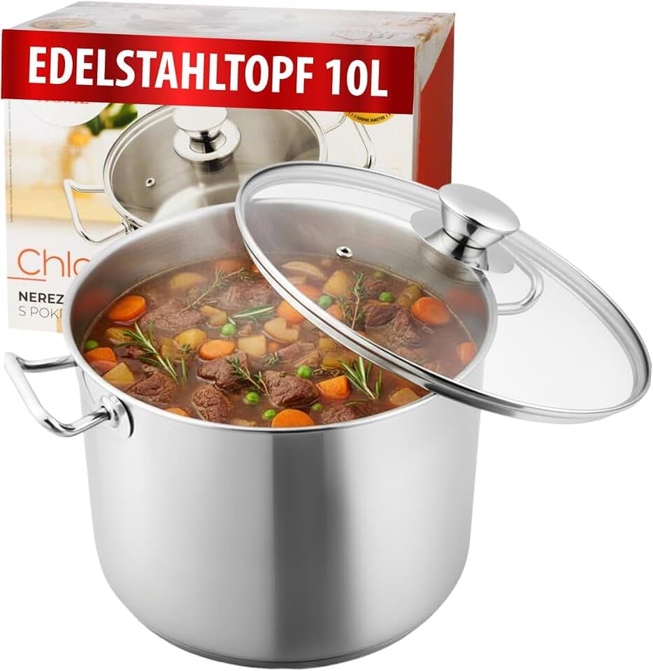 MAGIC HOME Edelstahl Kochtopf 30 cm 15 L mit Glasdeckel | INDUKTION | Großer Topf, Suppentopf, Deckel | 30cm | Hochwertiger Bratentopf | Alle Herdarten | Induktionstopf | Eintopf Gulasch | Tief |Chloe