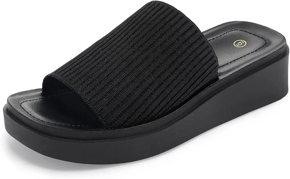 mysoft Women's Knit Platform Sandals Breathable Non-Slip Summer Slides