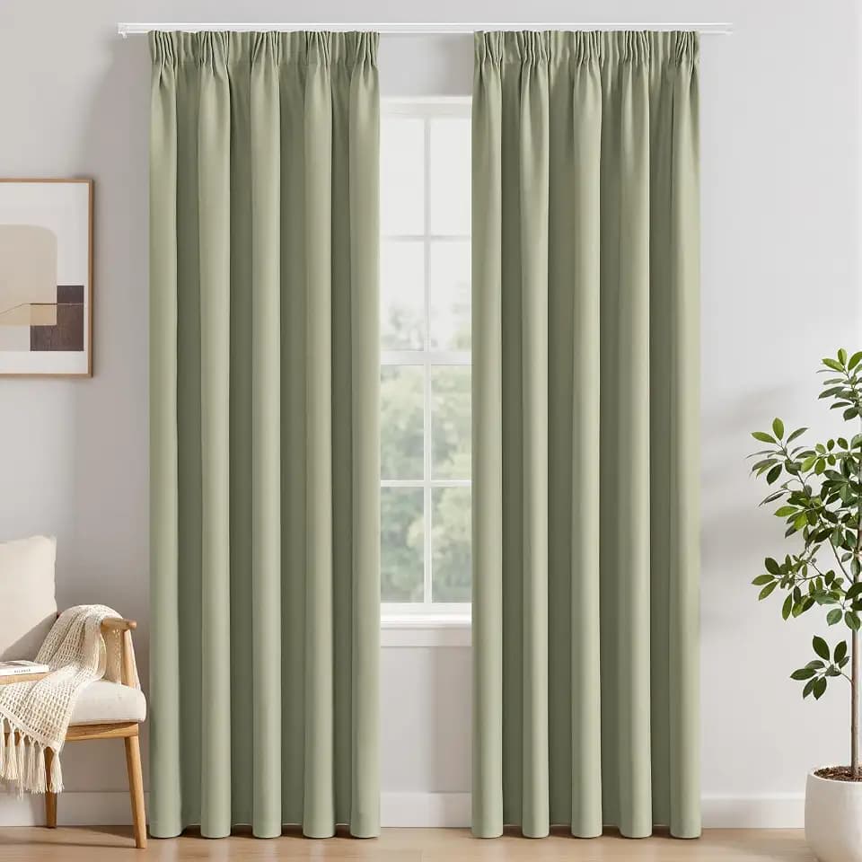 EMEMA Blickdicht Vorhänge mit Kräuselband 2erB140xH225cm SalbeiGrün Gardine