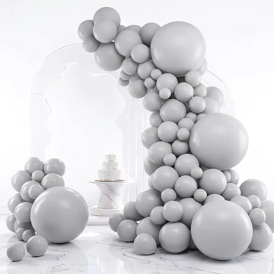 RUBFAC Gray Balloons Matte Gray Balloon Different Sizes 129pcs
