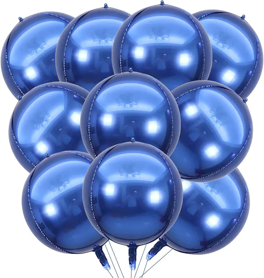 KALOR 10 Pcs 22 Inch Navy Blue Mylar Balloons, Large 4D Giant Round Foil Balloon Big Mirror Metallic Balloons for Birthday Party Baby Shower Gender Reveal Supplies
