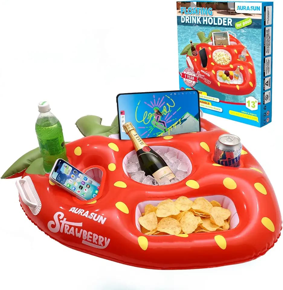 AURASUN Inflatable Drink Holder for Pool & Hot Tub, Floating Tray