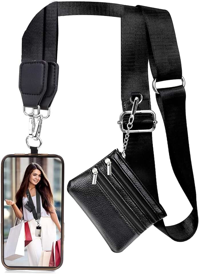 XANGNIER Clip and Go Strap for Phone with Wallet Crossbody,Black