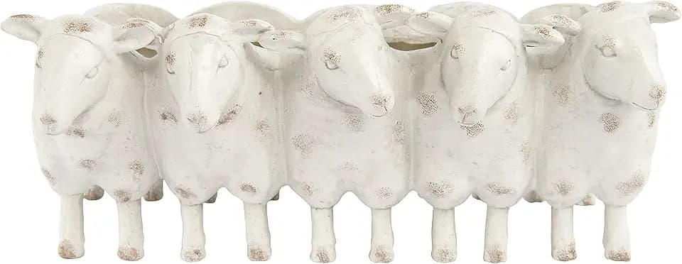 Creative Co-Op Farmhouse Sheep Trough Planter, Resin, Cream Antique Finish, 13"L