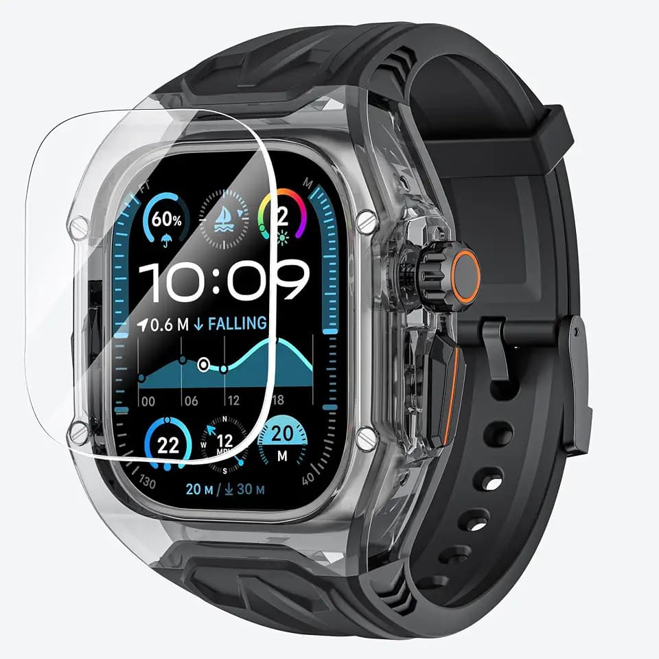 Transparent Case and Band for Apple Watch 49mm 45mm 44mm Large Wrists