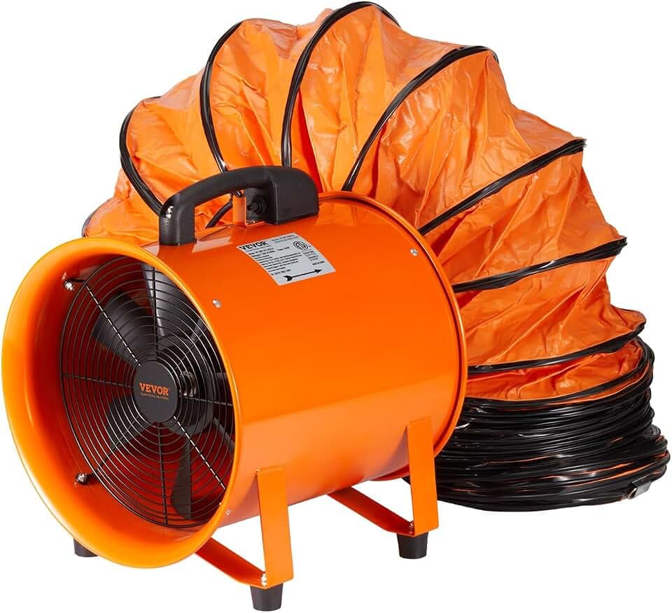VEVOR Bauventilator 367-W-AC-Motor Baugebläse 2800 U/min Baulüfter Gebläse 2574 CFM (4373 m3/h) Axiallüfter mit 5 m Schlauch Axialgebläse 79 dB Geräuschpegel Industrielüfter