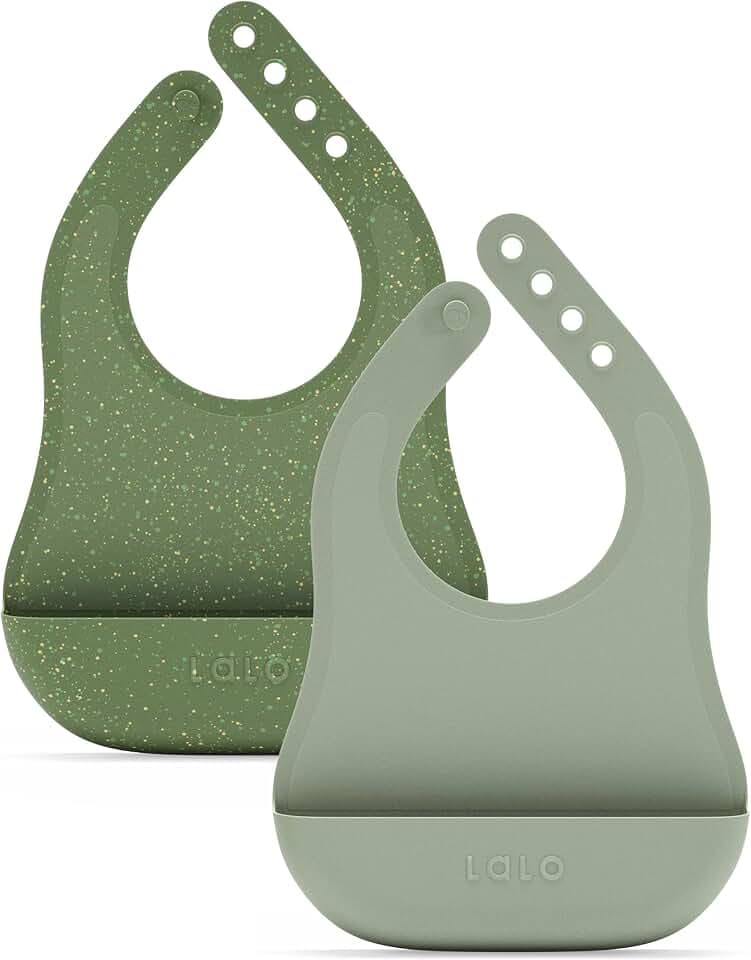 Lalo The Bib, Adjustable Non-Toxic Silicone Baby Bib with Food Catcher