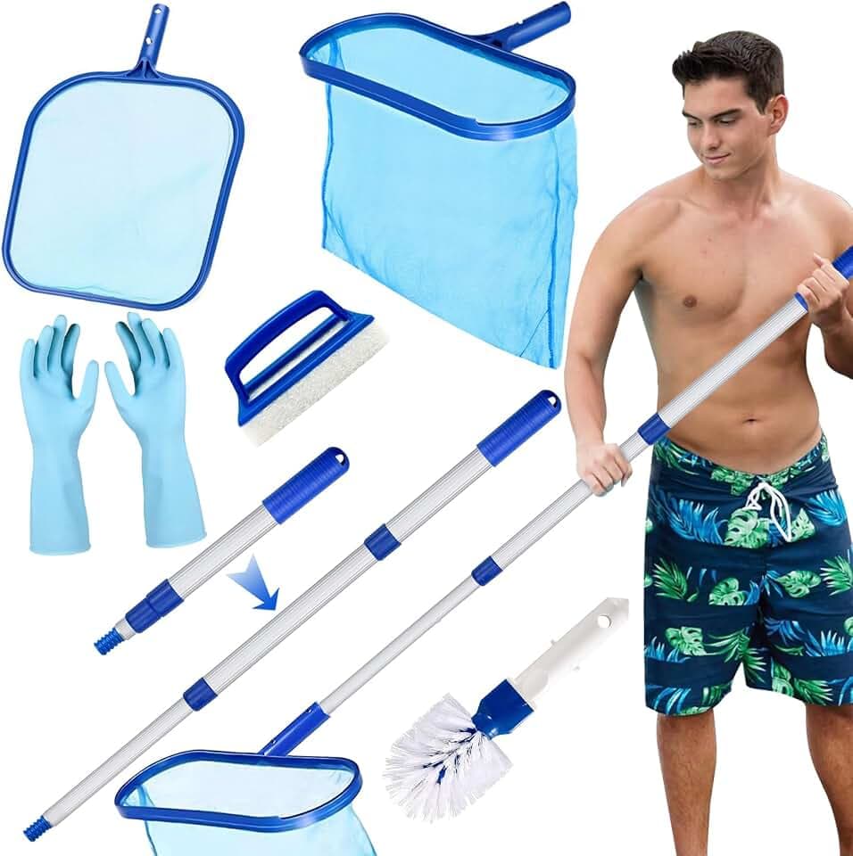 6er Set Pool Kescher Reinigungsset, 100 cm lang Poolkescher Feinmaschig mit Teleskopstange, Poolzubehörset Poolreinigung für Teich, Algen, Pool, Spa, Algenkescher, Laubkescher