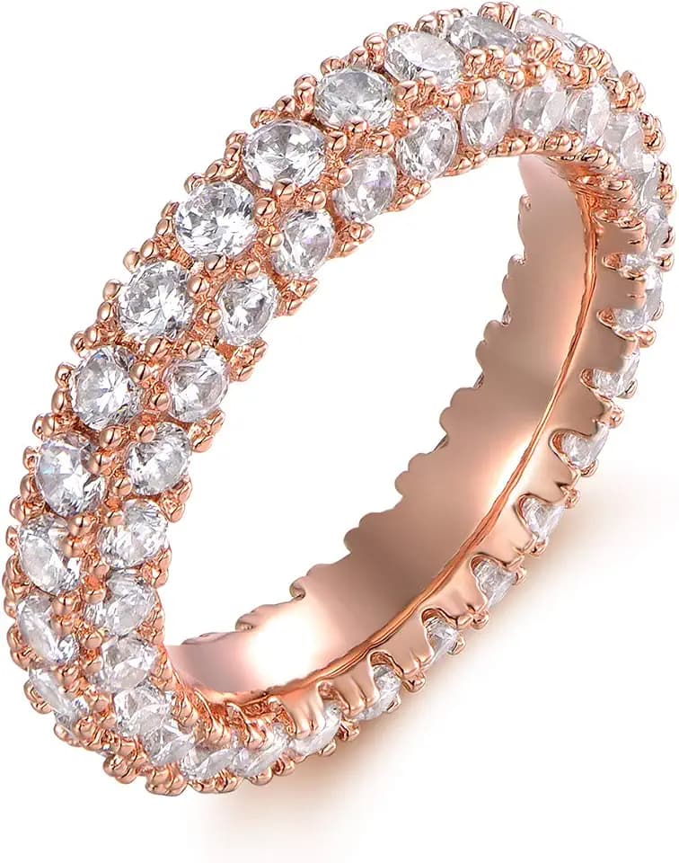 Barzel Womens 3 Row Eternity Ring Wedding Band 18k White Gold or Rose Gold Plated Cubic Zirconia Eternity Band Ring Jewelry