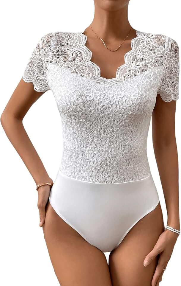 GORGLITTER Damen Body Elegant Trachtenbody Spitze Blusebody Festival Outfit