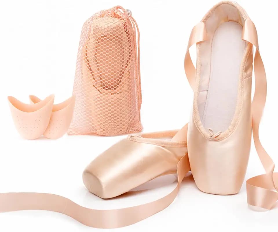 Danzcue Ballet Pointe Shoes for Womens – Professional Hard Shank Toe Shoes, Satin Ballet Pointe Shoes with Pre-Sewn Ribbons
