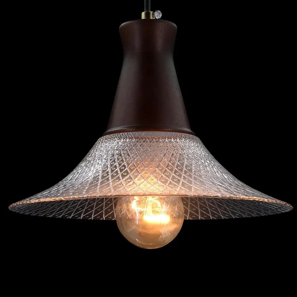 Vintage Farmhouse Glass Pendant Light Fixture 9 Inch Industrial Clear Ceiling Hanging Light with Walnut Wood lamp Holder for Kitchen Island Hallway Bar Dining Room Bedroom Foyer（1 Pack）