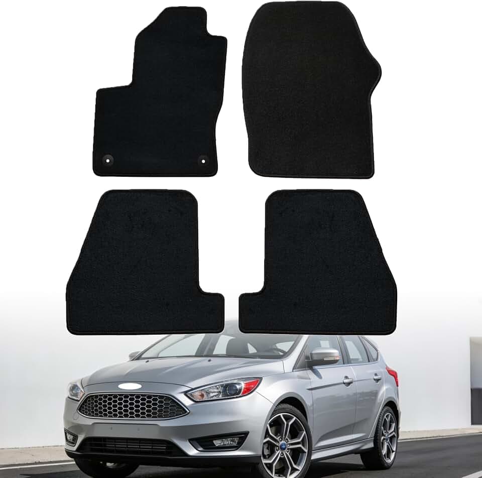 GXARTS Car Floor Mats Full Set Compatible with Ford Focus 2011 2012 2013 2014 2015 All-Weather Front ＆ Rear Anti-Slip Velour Carpet Liners Interior Accessories Black