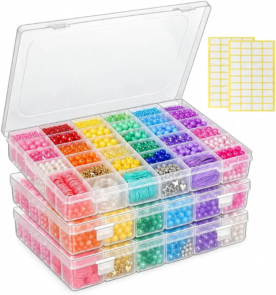 36-Grid Bead and Tackle Box Organizer, Adjustable Dividers, 3 Pack