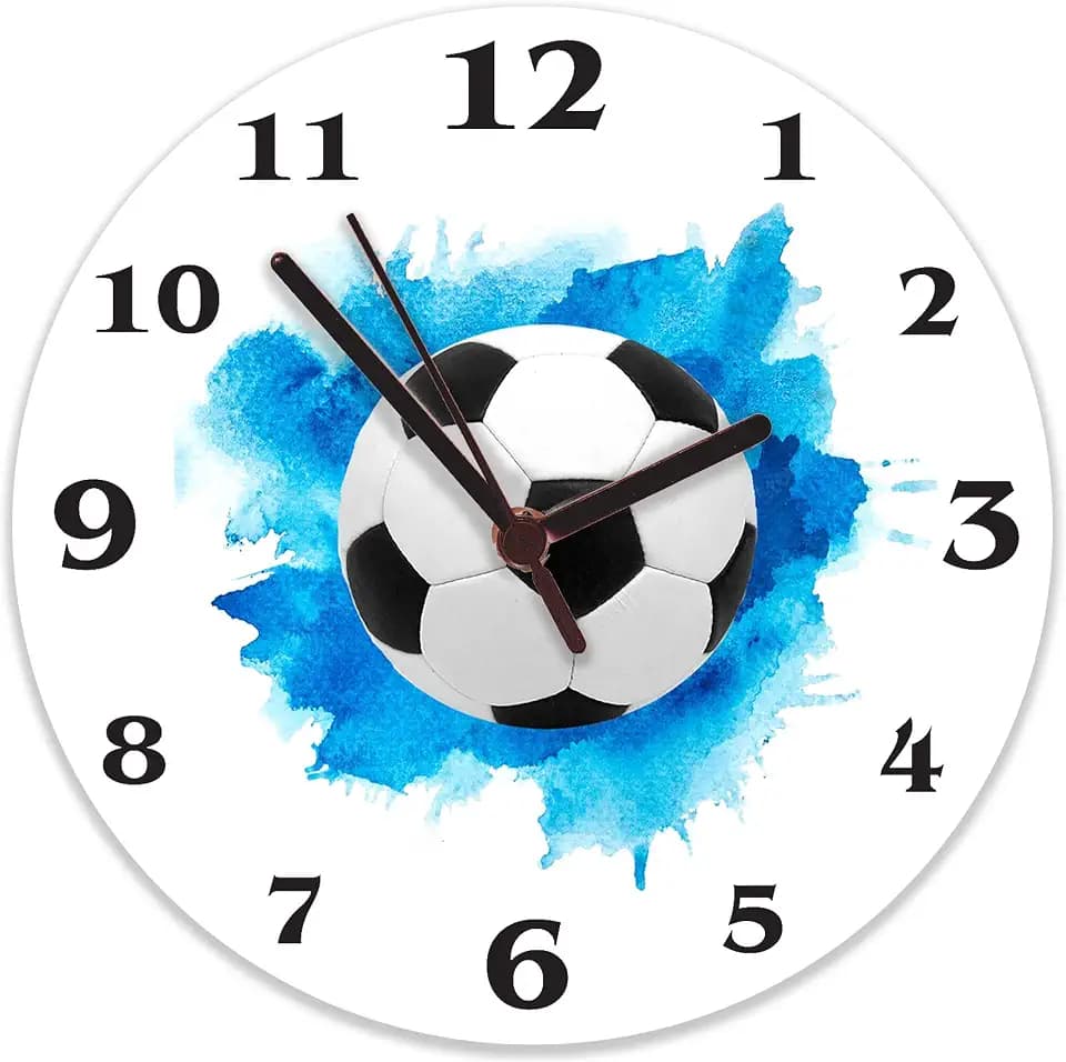 Jungen-Wanduhr mit Fußballmotiv, leise, nicht tickende Kinder-Wanduhr, Quarz-Mechanismus, Kinderzimmer-Dekor