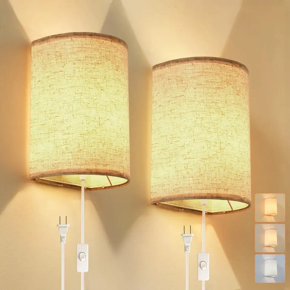 Plug in Wall Sconces with On/Off Switch, 3 Color Wall Sconces Set of Two.