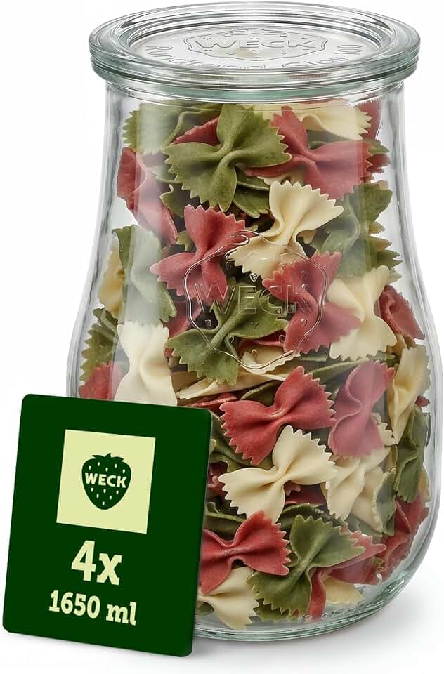 Weck Gläser 1650ml – 4er Set mit Deckeln – Tulpenform – robuste, stapelbare Vorratsgläser- & Einweckgläser - ideal für Meal Prep, Sauerteig & Fermentieren – Made in Germany