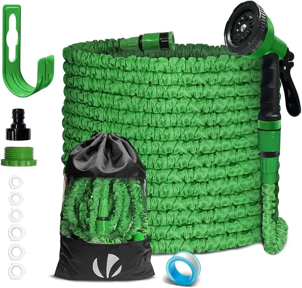 VOUNOT Flexibler Gartenschlauch 30 m, Flexibel Wasserschlauch Dehnbarer mit 10 Sprühfunktionen, 1/2 Zoll und 3/4 Zoll Schnelladaptern, Aufbewahrungstasche inklusive, Grün