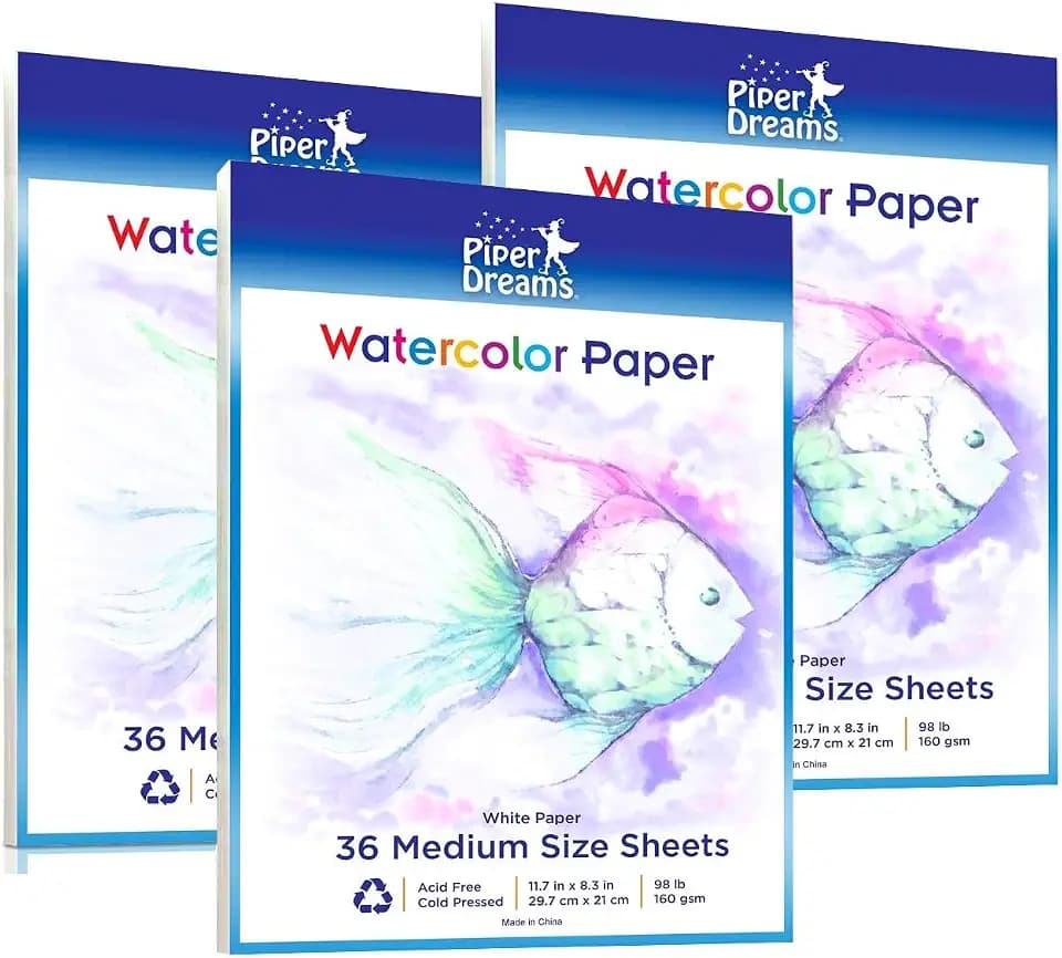 108 Sheets of Watercolor Paper (11.7" x 8.3"). The Perfect Multipurpose Art Paper Including Water Colors, Drawing, Crafts, Sketching & Finger Painting; Kids and Adults; Loose White Sheets; Bulk Pack