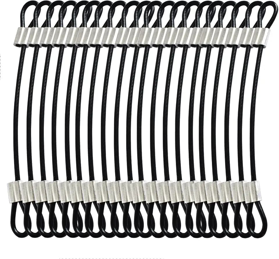 1/8"(3mm) Wire Diam Stainless Steel Cable Eyelets Loops Short Rope Lanyard Safety Tether Chain Lock with Vinyl Coated Cover, 20Pcs 6" Long Black