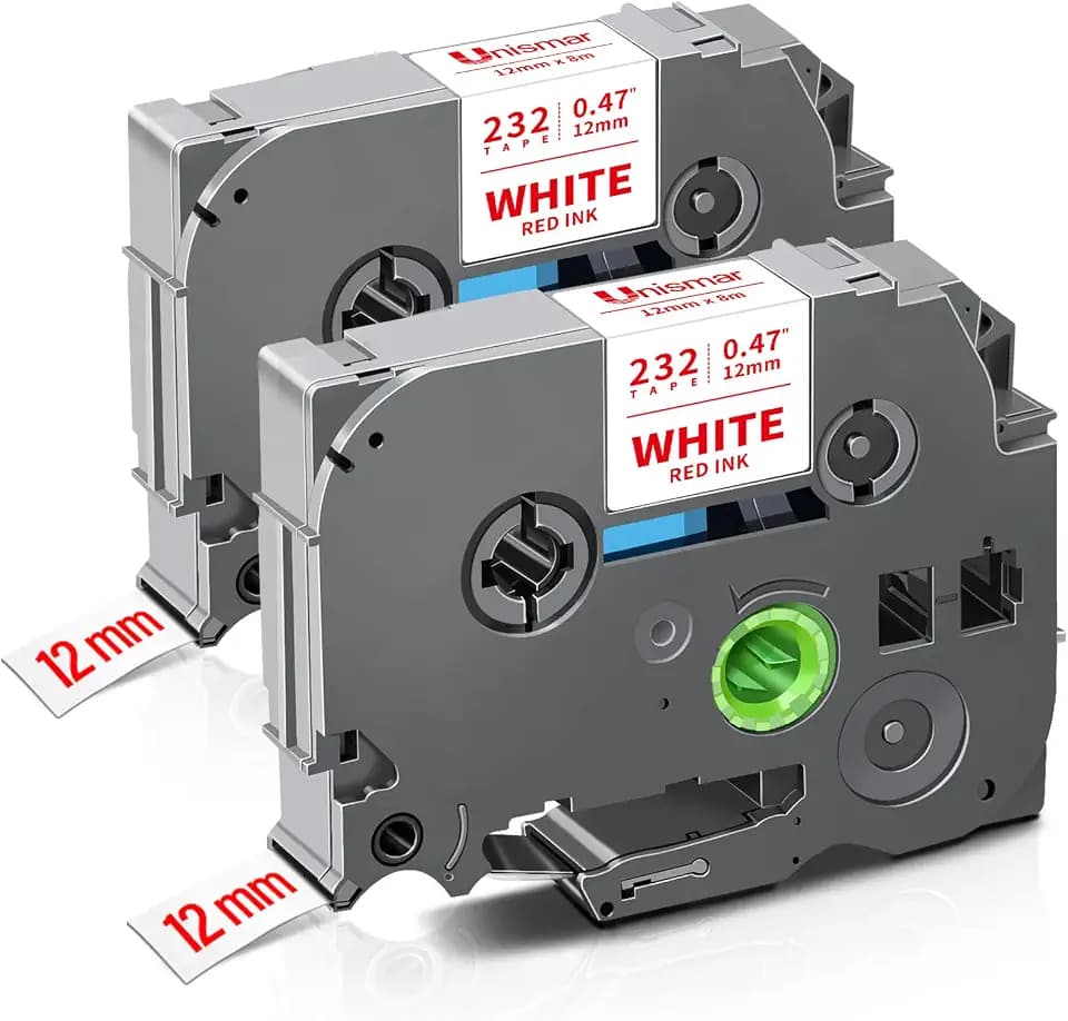 Unismar Compatible for Brother TZe-232 Red on White 12mm 0.47 Tz Tape