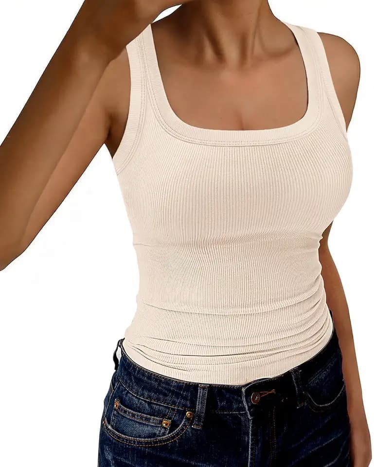 GKBK Womens Tank Tops Scoop Neck Sleeveless Ribbed Tank Summer Basic Thick Strap Slim Fitted Racerback Tops