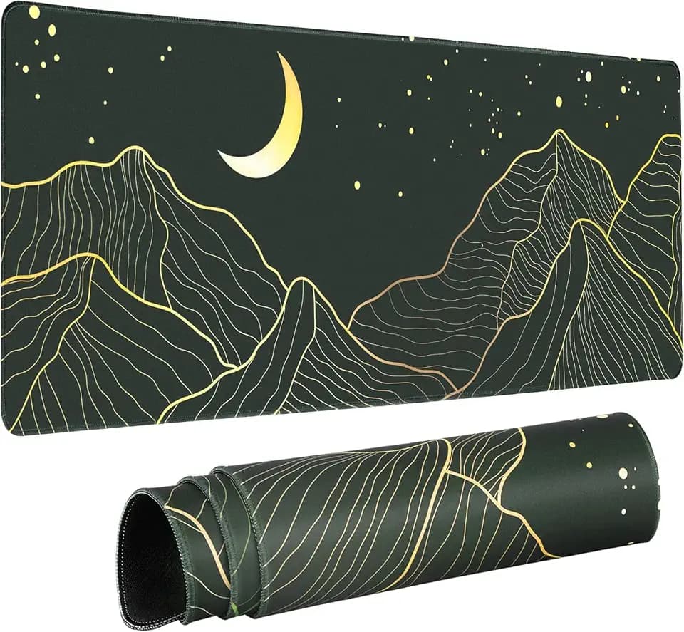 HAUTOCO Gaming Mauspad 800 x 300 mm, XXL Mousepad Groß WassXerdicht Anti Rutsch Schreibtischunterlage für PC, Laptop, Gaming Zubehör, Verbessert Präzision und Geschwindigkei, Berg und Mond