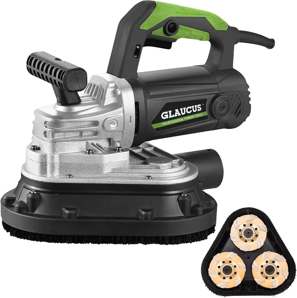 4" 3-Head Concrete Grinder, 2450W Concrete Floor Grinder with Bristle Dust Shroud & Vacuum, 6-Speed Diamond Grinding Machine for Concrete, Marble, Granite, Cement Floor Wall Polishing