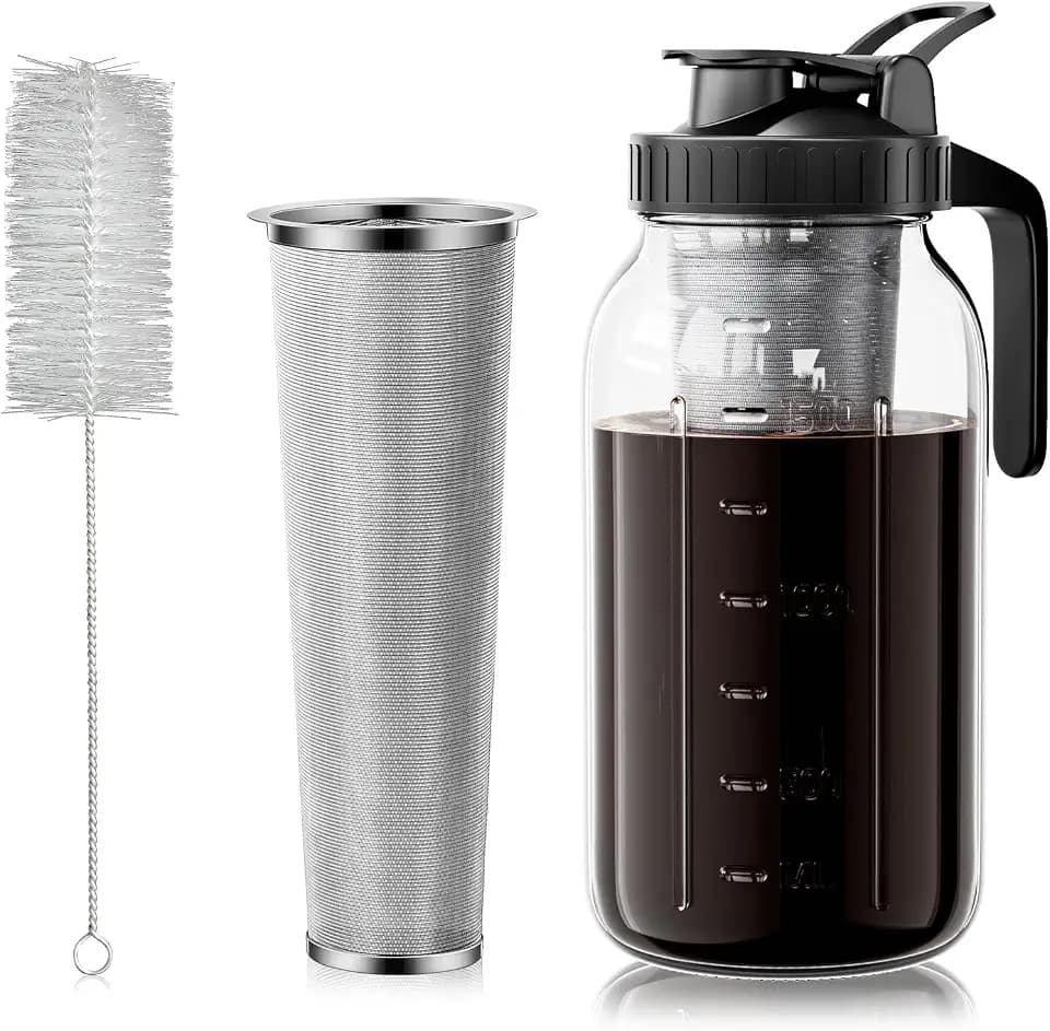64 oz Cold Brew Coffee Maker, Mason Jar Pitcher with 304 SS Filter