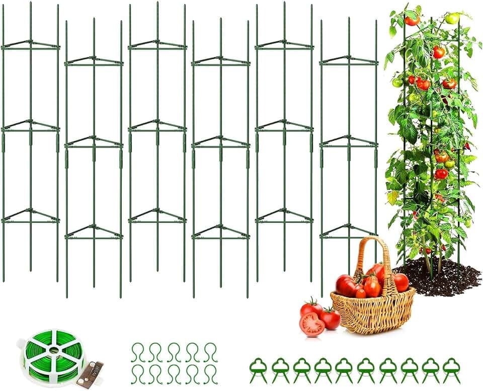6 Stück Tomaten Rankhilfe 120 cm Höhe Tomate Rankhilfe im Set mit Twist Tie und Clips Rankhilfes für Rosen Tomate Kletterpflanzen Metall Pflanzenhalter für Tomates Gurken Rosen Garten