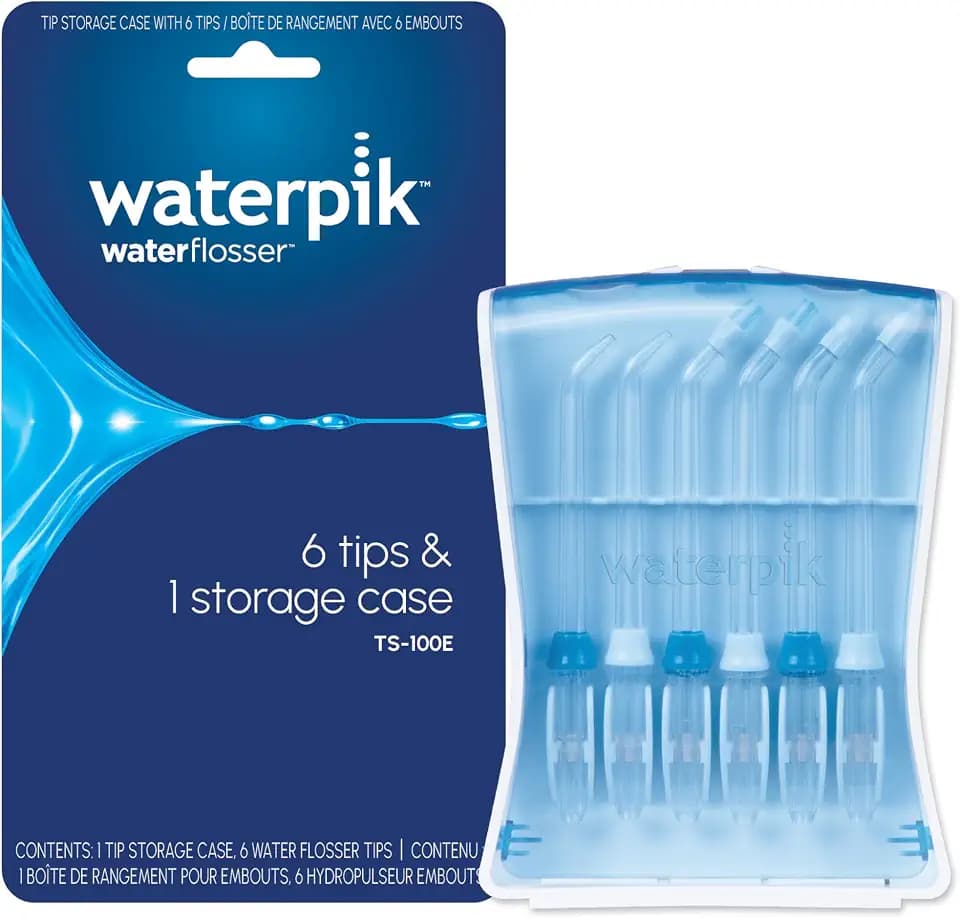 Waterpik 6 Replacement Tips with Case for Hygienic Storage & Travel TS-100E