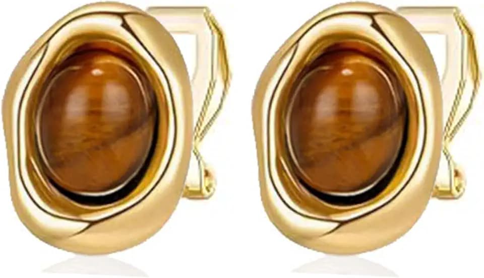 Clip On Earrings for Non Pierced Ears, Gold Tone Lightweight Clip-On Earrings for Women, Vintage Style Jewelry for Everyday Wear
