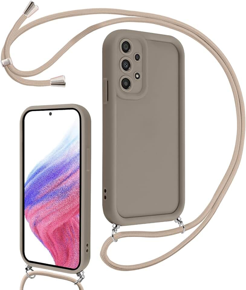 Coalbooliy Handykette für Samsung Galaxy A53 5G Hülle 6,5" mit Band, Handyhülle Kameraschutz Weiches Silikon Necklace Stoßfeste Schutzhülle mit Kordel zum Umhängen Cover für Mädchen Frauen, Khaki