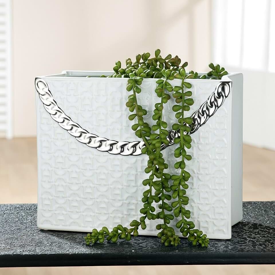 GILDE Deko Vase Weiss - Dekovase Tasche HX Keramik, weiß - Dekoration Geschenk Geburtstagsgeschenk - Höhe 20 cm
