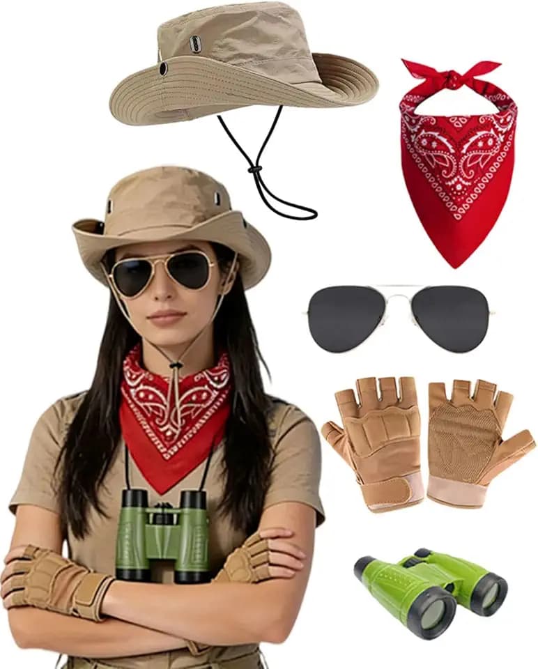 Women Safari Explorer Costume Hat binoculars Accessories Halloween Costume
