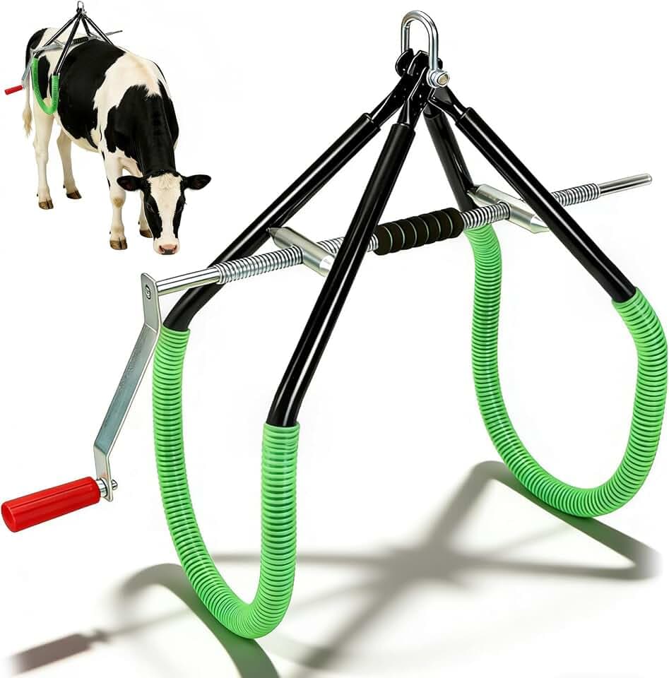 Heavy-Duty Adjustable Cow Hip Lift – 4410 lb Capacity, Skin-Safe Rubber Clamp, Non-Slip Support for Postpartum Paralysis & Calving Assistance, Galvanized Steel Frame (0–35.4” Lift Range)